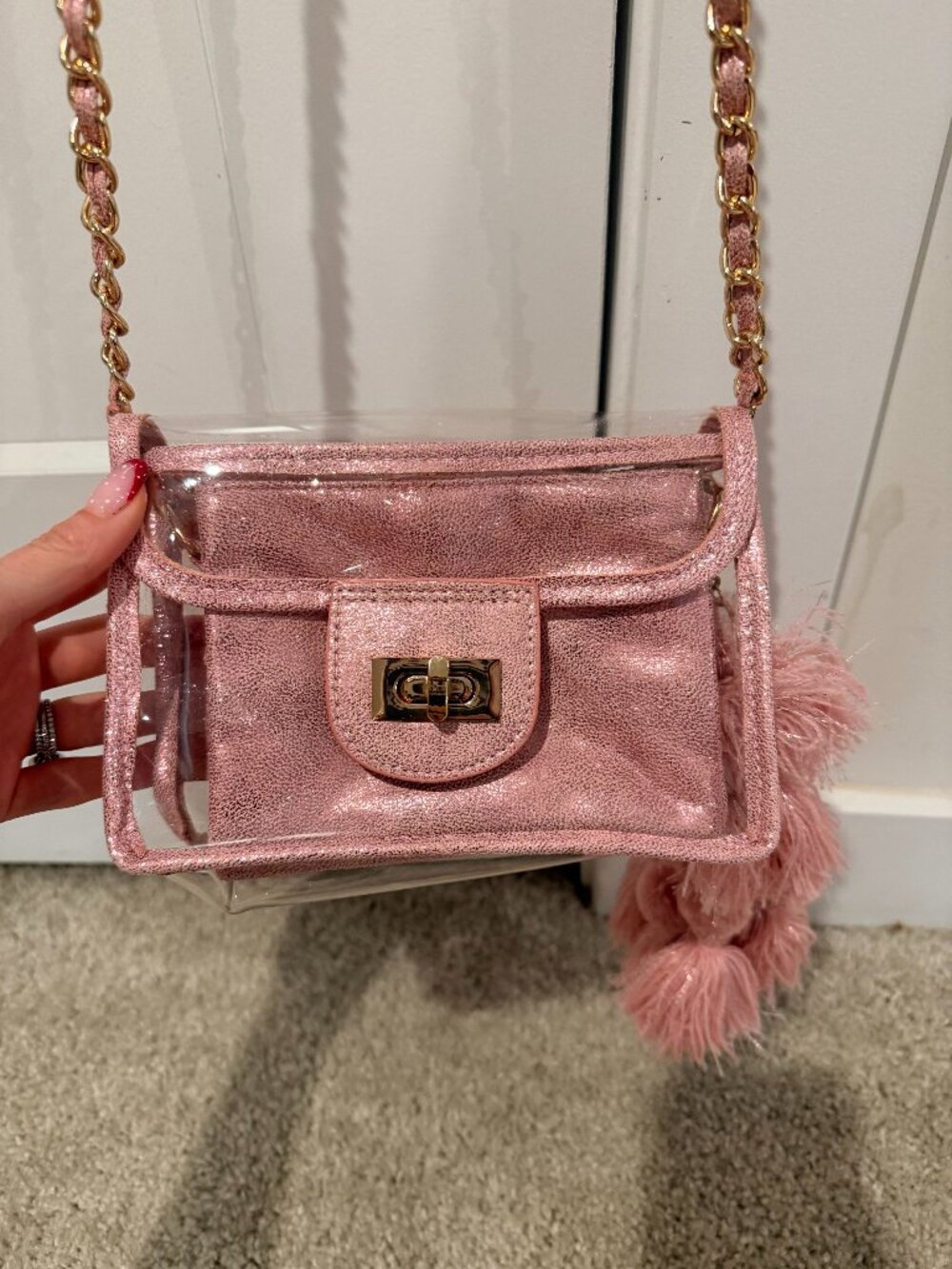 Clear, Stadium Bag with Removable Pouch and Pom Poms
